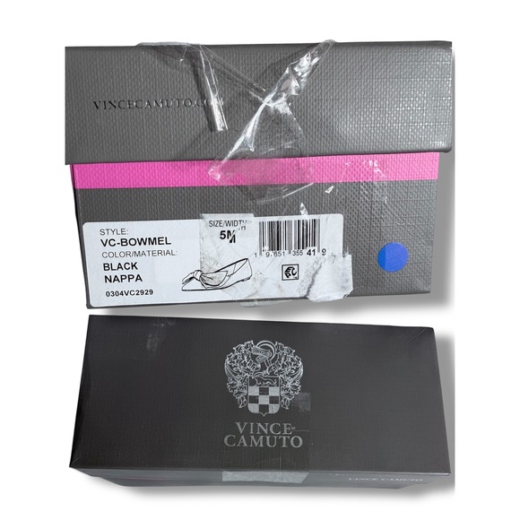 Vince Camuto Bowmel Black Nappa Leather Pointed Toe Bow Flats Mens Size 5M - Picture 3 of 11